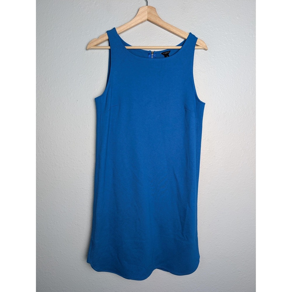 Ann Taylor Dress Womens S Blue Short Shift Round Neck Sleeveless Zip Back